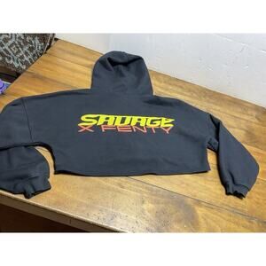 Savage X Fenty Rihanna Essential Racer Oversized Cropped Hoodie Black Large